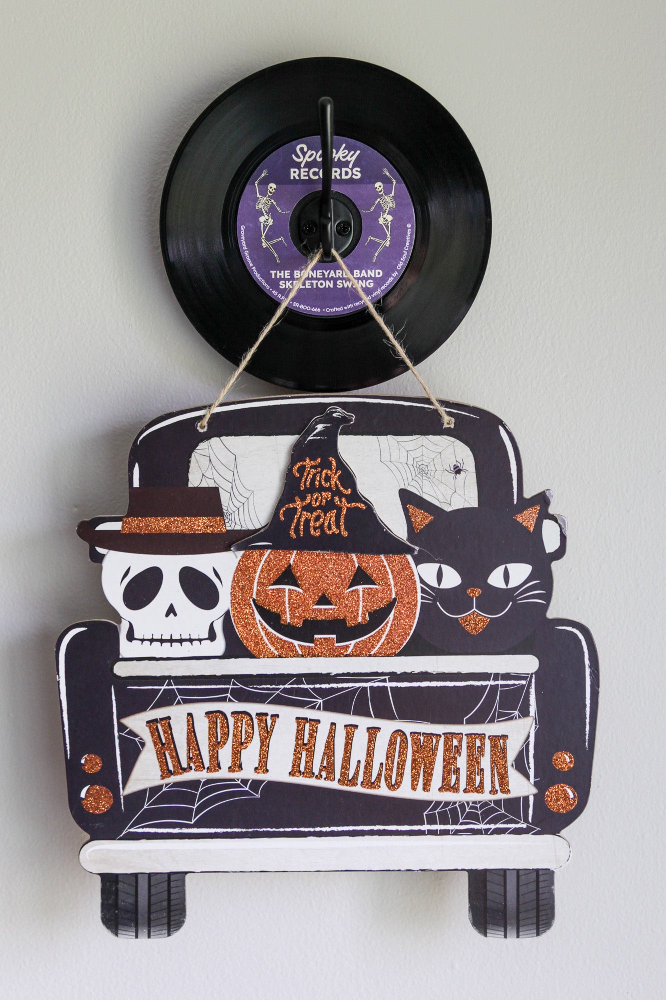 The Boneyard Band - halloween vinyl record hanger