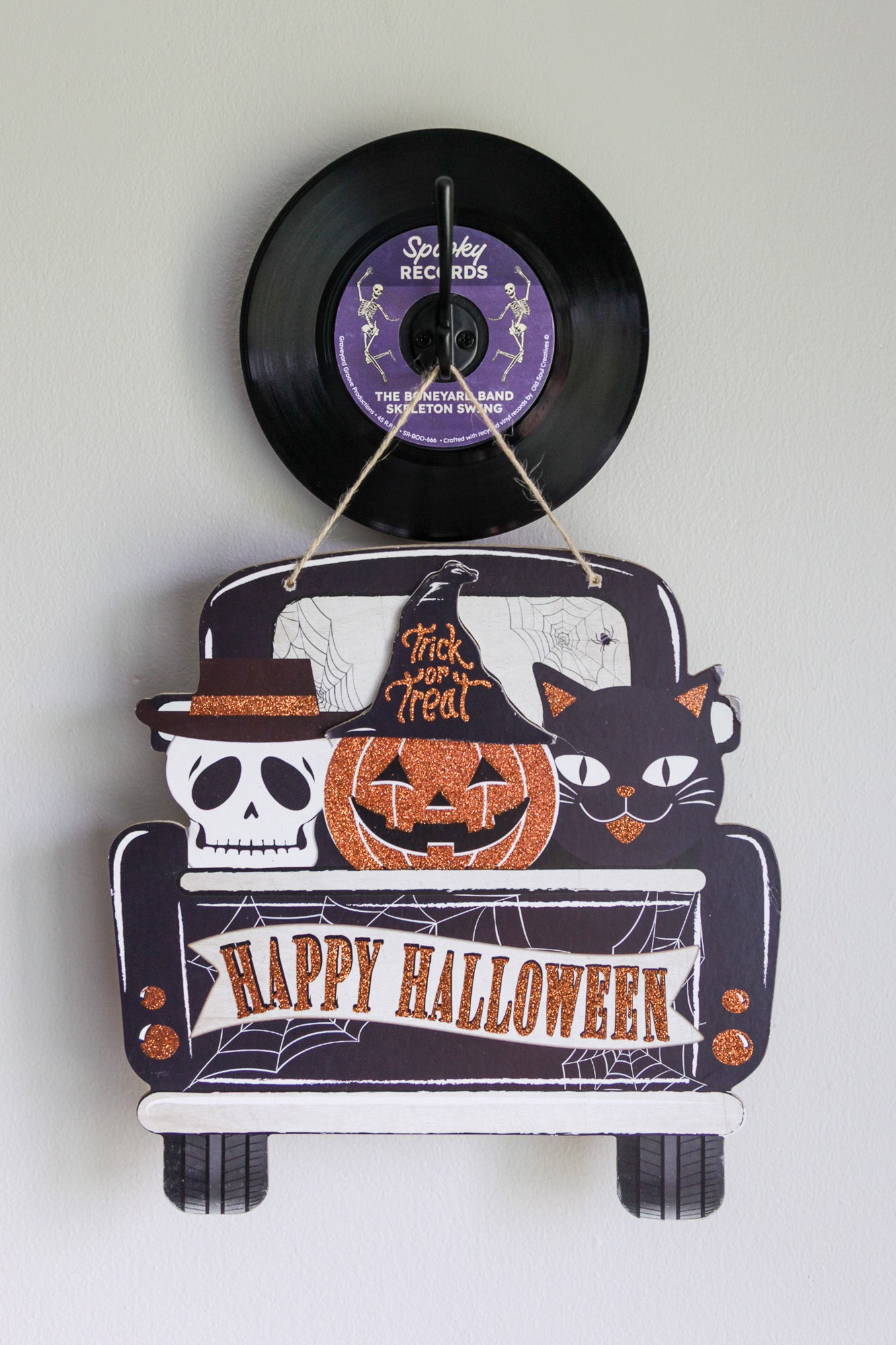 The Boneyard Band - halloween vinyl record hanger